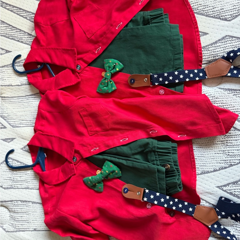 Red and Green Kids Outfit with Star Suspenders